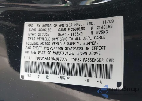 2009 Acura Tl 3.5 from USA, damaged, VIN 19UUA86519A017382